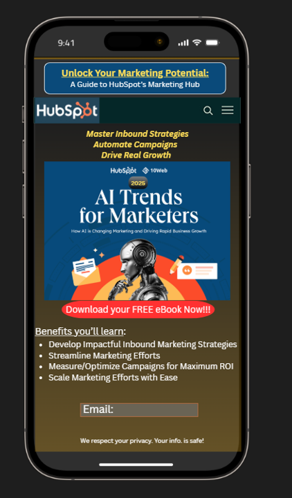 HubSpot mobile landing page A/B test variant A with AI Trends ebook offer